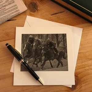 Pferd Racing Foto Grußkarte, innen leer, einzeln mit Umschlag gewickelt, 'Winter Training'