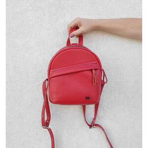 Leather small personalized women backpack, mini backpack purse leather rucksack Red