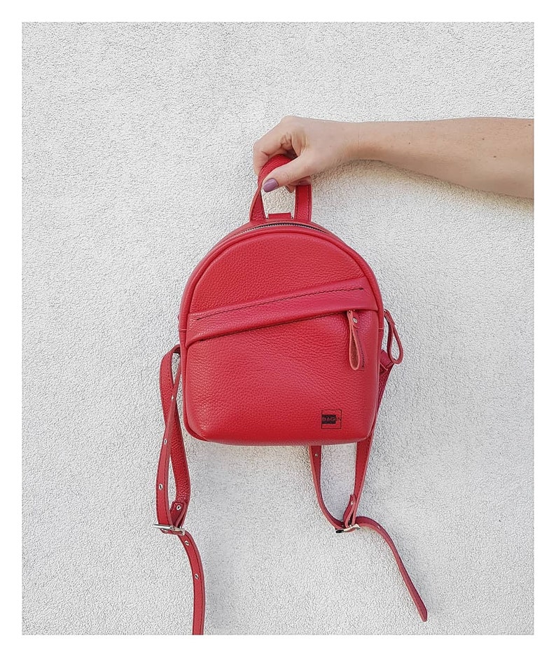 Mochila pequeña de cuero personalizada para mujer, mini mochila bolso mochila de cuero Rojo