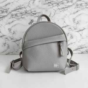 Leather small personalized women backpack, mini backpack purse leather rucksack Gray