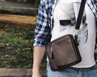 Leather personalized men messenger/shoulder bag