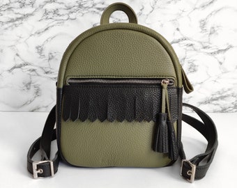 Leather personalized small women backpack