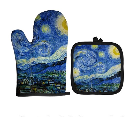 Oven Mitts, Potholders, Pot Handle Cover Gift Sets. Starry Nights