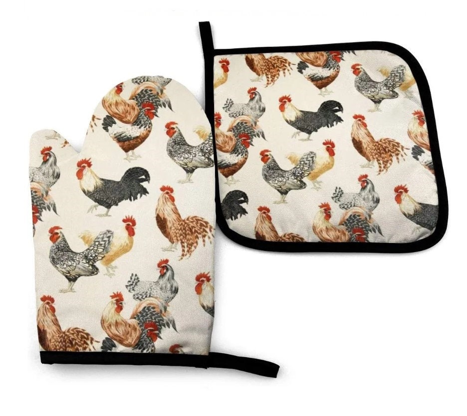 Rooster Trim Oven Mitts, Chicken Trim Oven Mitt, Cotton Heat Resistant  Kitchen Oven Gloves, Fashion Cute Oven Gloves for Meat Handling, Pot  Holders