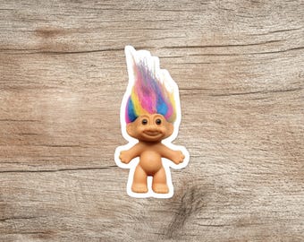 Rainbow Troll Doll Sticker – Retro Vinyl Sticker for 90s Kids & Nostalgia Lovers