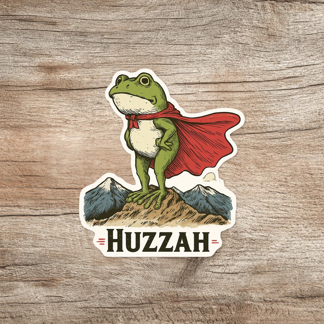 Huzzah Frog Sticker – Waterproof Hero Frog Vinyl Decal - Etsy