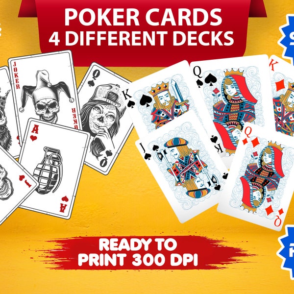 Playing Cards SVG | Poker Playing Card Full Deck Vector PNG 52 Playing Cards  Poker Vector Casino PNG Clipart Royal Flush