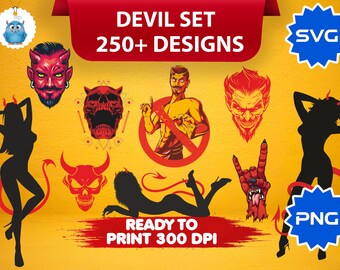 Devil Svg - Devil Face  250+  devil and Angel Girls - svg Vector Graphic Silhouette Vectors (PNG & SVG Included) demon svh demon png