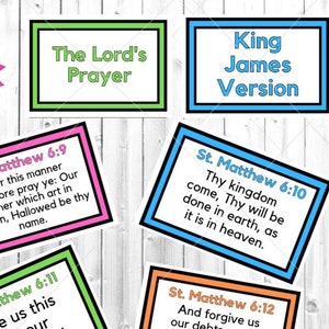 Lord&#39;s Prayer Flashcards | KJV Lord&#39;s Prayer Printables | Lord&#39;s Prayer Memory Cards for Kids | Disciples Prayer St. Matthew 6:9-13