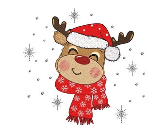 Christmas reindeer embroidery design, 4 sizes, Instant download