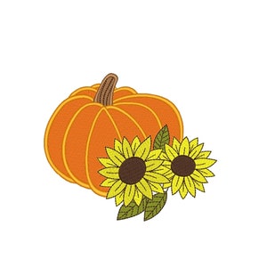Pumpkin with Sunflower Embroidery Design, Autumn Embroidery File, Thanksgiving Embroidery, 4 sizes, Instant Download
