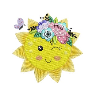 Sun embroidery design, 4 sizes, Instant download