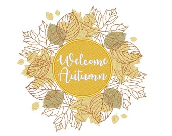 Welcome Autunm Machine Embroidery Design, Maple Leaves Embroidery File, 5 sizes, Instant Download