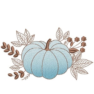 Floral Pumpkin Embroidery Design, Fall Embroidery File,  3 sizes