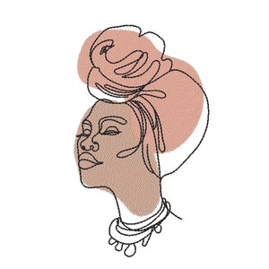 Beautiful African Woman Embroidery Design, Line Art Embroidery File, 3 sizes, Instant Download