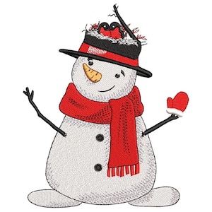 Snowman embroidery design, 4 sizes, Instant download