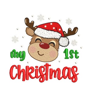 My First Christmas Reindeer Embroidery Design, 4 sizes, Instant download