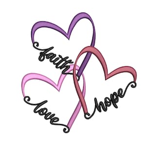 Faith Hope and Love Embroidery Design, Hearts Embroidery File, 3 sizes, Instant Download