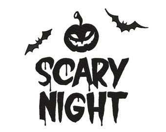 Scary night embroidery design, Halloween embroidery design, 4 sizes, Instant download