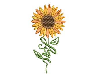 Sunflower embroidery design,  Flower machine embroidery file, 5 sizes, Instant download