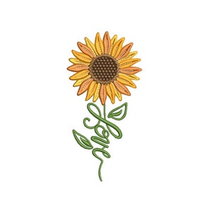 ひまわりの刺繍デザイン、花の機械刺繍ファイル、5 つのサイズ、即時ダウンロード
