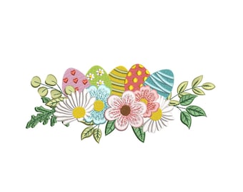Easter Eggs and Flowers Embroidery Design, 4 sizes, Instant Download