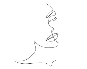 One Line Face Embroidery Design, Women Embroidery File, 5 sizes, Instant download