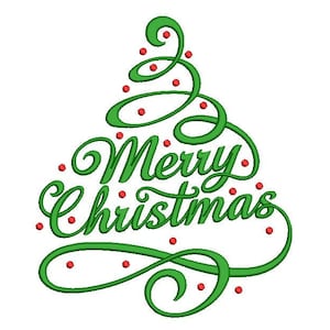 Desenho de bordado de Feliz Natal, 4 tamanhos, download instantâneo