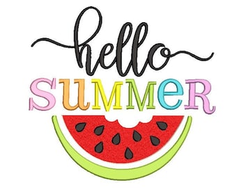 Hello Summer Embroidery Design, 3 sizes, Instant Download