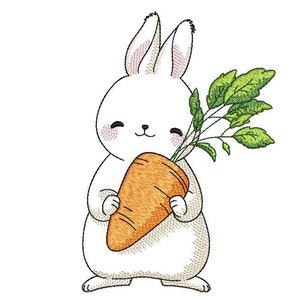 Cute Easter Bunny and Сarrot Embroidery Design, 3 sizes, Instant Download
