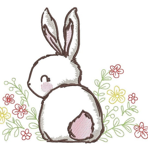 Easter Bunny in Flowers Embroidery Design, 3 sizes, Instant Download