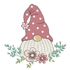 Gnome dans un design de broderie de couronne de fleurs, 3 tailles, Téléchargement instantané