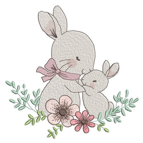 Bunnies Embroidery Design, 4 sizes, Instant Download