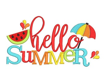 Hello Summer Embroidery Design, 4 sizes, Instant Download