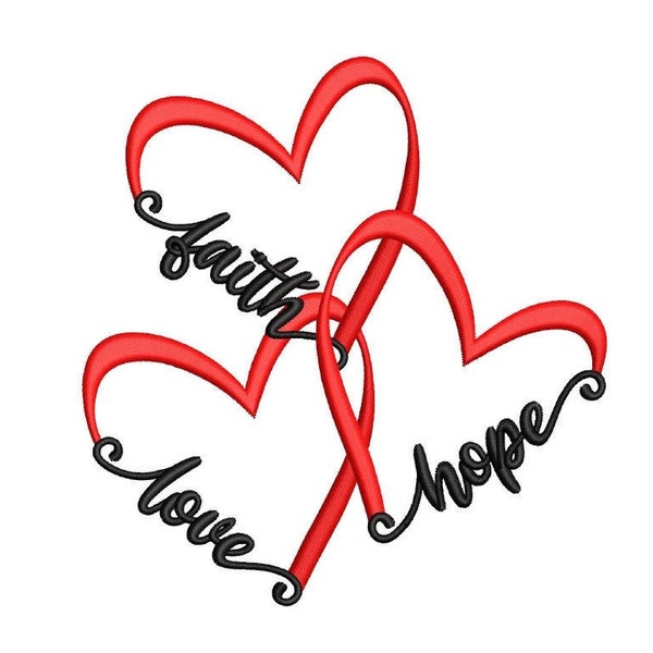 Faith Hope and Love Embroidery Design, 3 sizes, Instant Download
