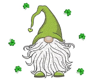 St. Patricks Day Gnome Embroidery Design, 3 sizes, Instant Download