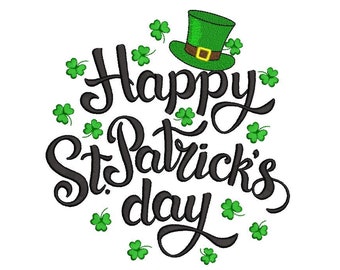 Feliz día de San Patricio Diseño de bordado, 3 tamaños, descarga instantánea