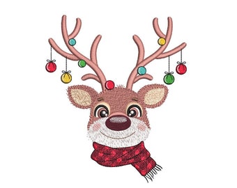 Christmas Reindeer embroidery design, 5 sizes, Instant download