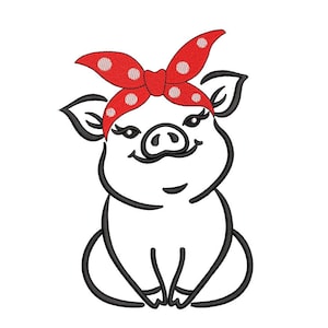 Pig Bandana Embroidery Design, 4 sizes, Instant Download