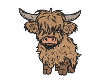 Highland Cow embroidery design, 3 sizes, Instant download