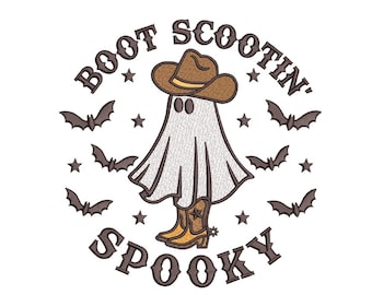 Boot Scootin' Spooky Embroidery Design, Halloween Ghost Machine Embroidery Design, 3 sizes