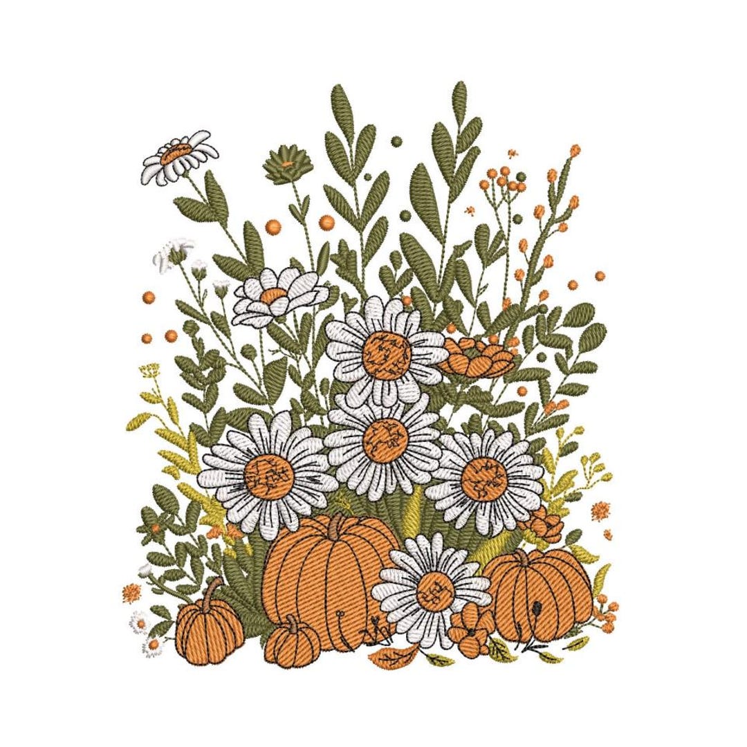 Autumn Fall Pumpkin Daisy Floral Embroidery Design for Janome for ...