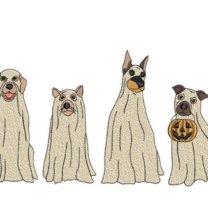 Dog Ghost Embroidery Design, Four Halloween Ghost Dog Spooky Season Embroidery Design, Halloween Ghost Puppy Paw Embroidery Files, 4 sizes