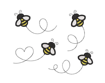 Bee embroidery design, 4 sizes, instant download