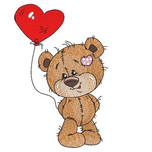 Bear Holding Heart Shaped Balloon Embroidery Design, 3 sizes, Instant Download