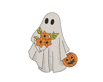 Floral Ghost Embroidery Design, Halloween Embroidery Design, 4 sizes