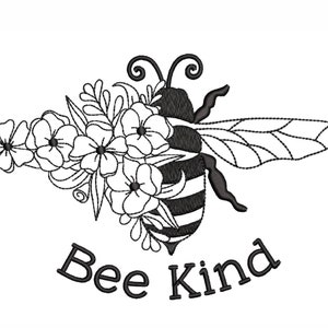 Bee kind machine embroidery design
