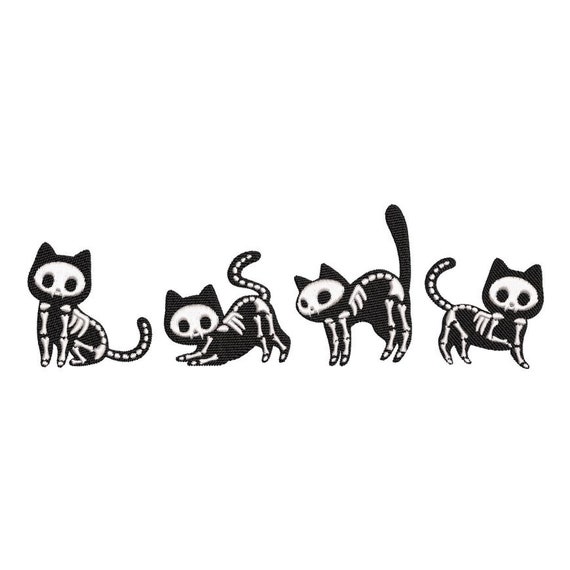 Skeleton Cats Embroidery Design, Halloween Embroidery Design, 4 sizes, Instant download