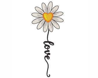 Love with heart daisy embroidery design
