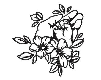 Woman hand holding a baby hand embroidery design, 3 sizes
